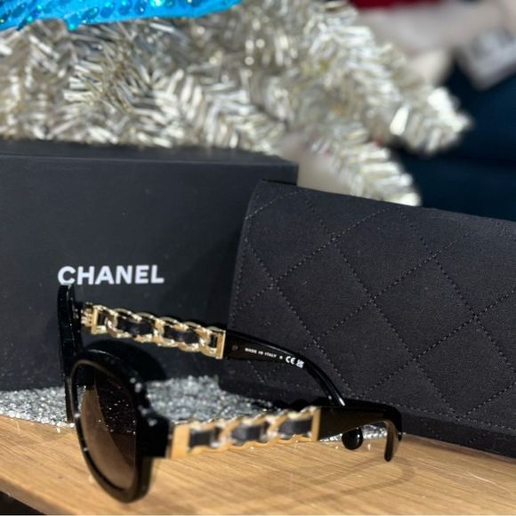 Chanel Chain & Leather Sunglasses - Picture 4 of 4